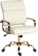 Teknik Office Vintage Executive Chair With Supple White Leather Look Fabric & Brass Coloured Metal Frame & Five Star Base - NWOF