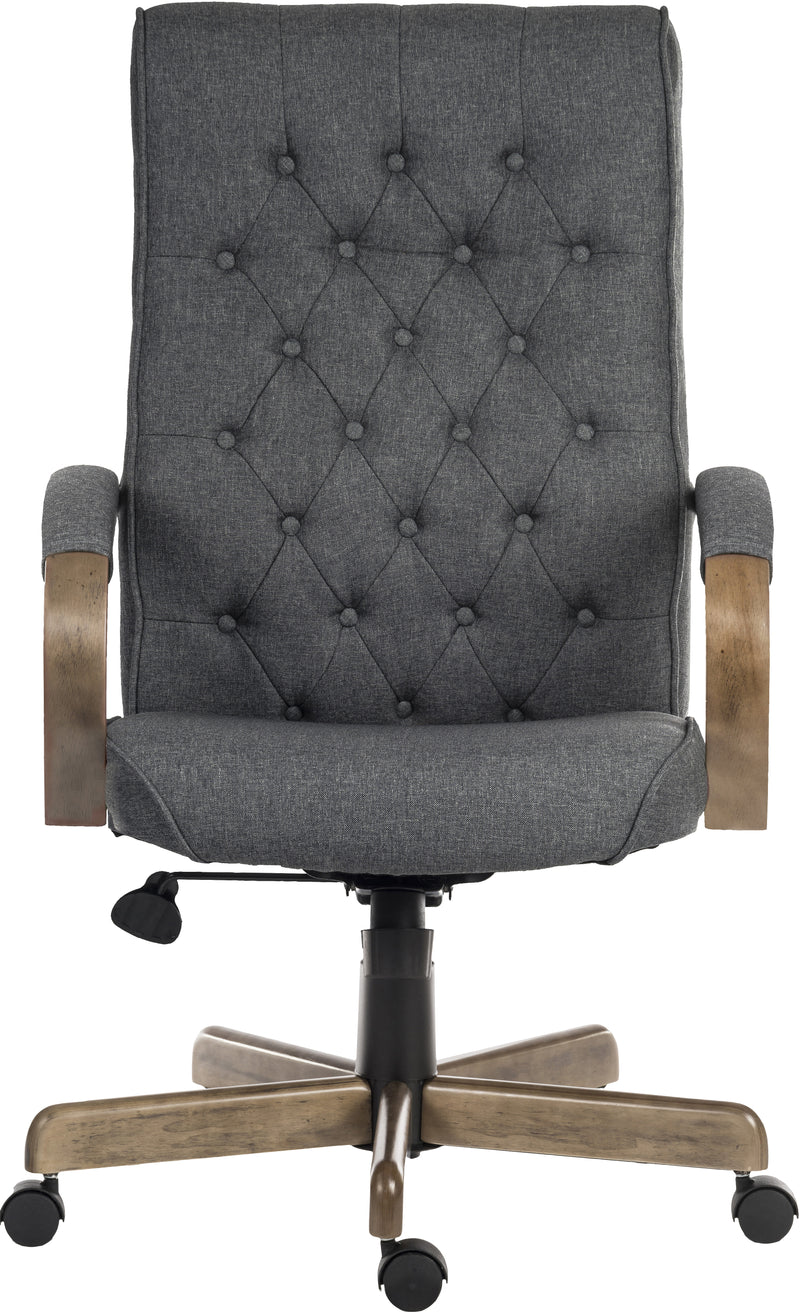 Teknik Office Warwick Grey Fabric Traditional Button Back Chair With Driftwood Effect Arms & Base