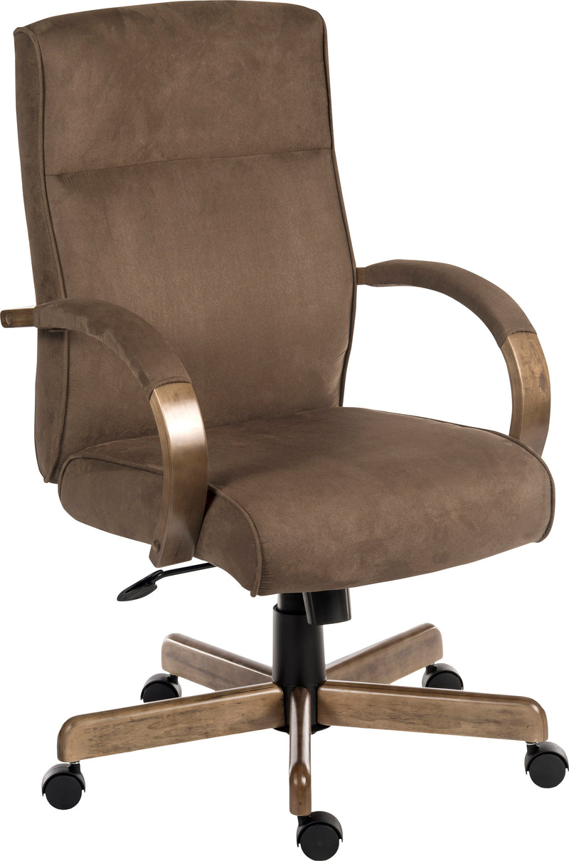 Teknik Office Glencoe Executive Armchair Suede Effect Finish With Matching Padded Armrests & Driftwood Effect Wooden Arms & Base