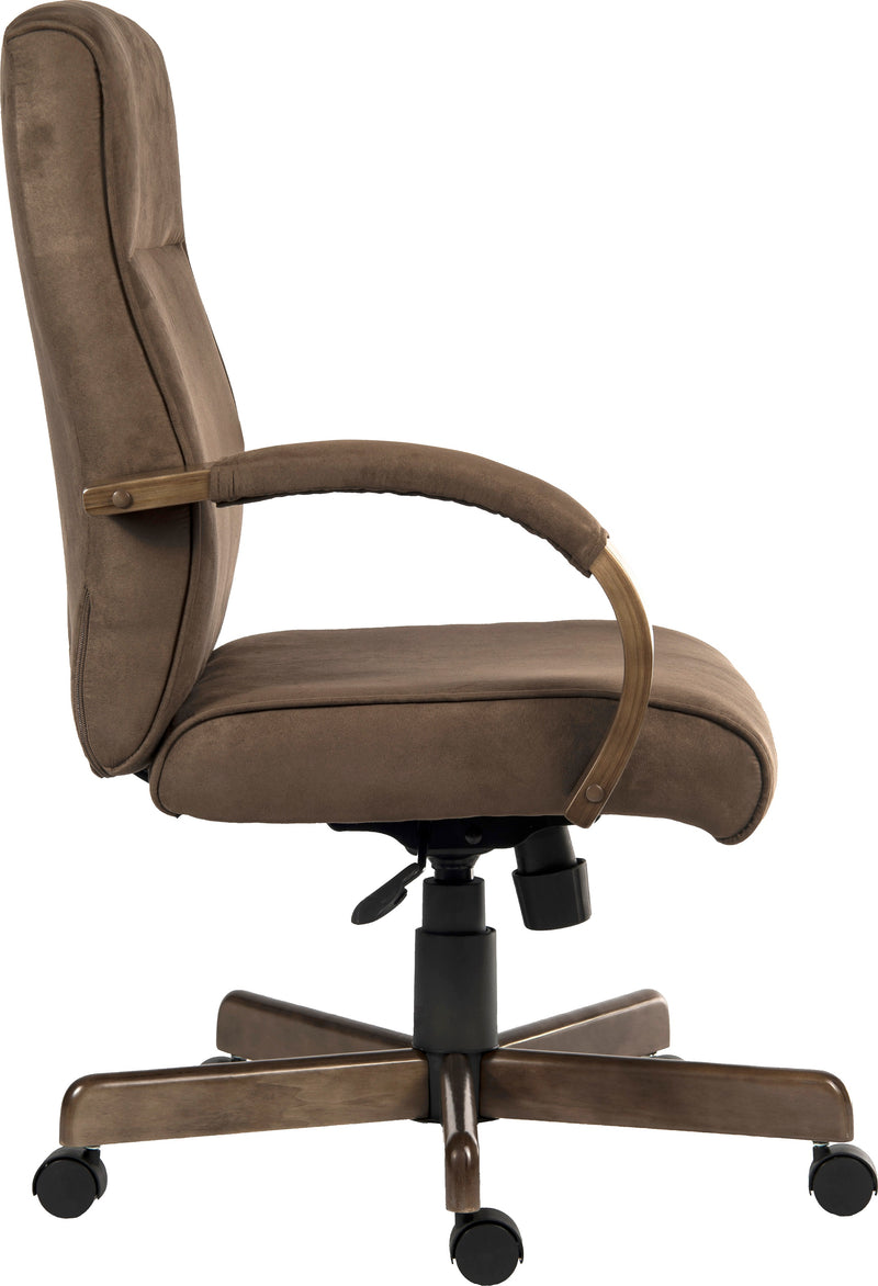 Teknik Office Glencoe Executive Armchair Suede Effect Finish With Matching Padded Armrests & Driftwood Effect Wooden Arms & Base