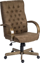 Teknik Office Warwick Suede Effect Traditional Button Back Chair With Driftwood Effect Arms & Base - NWOF