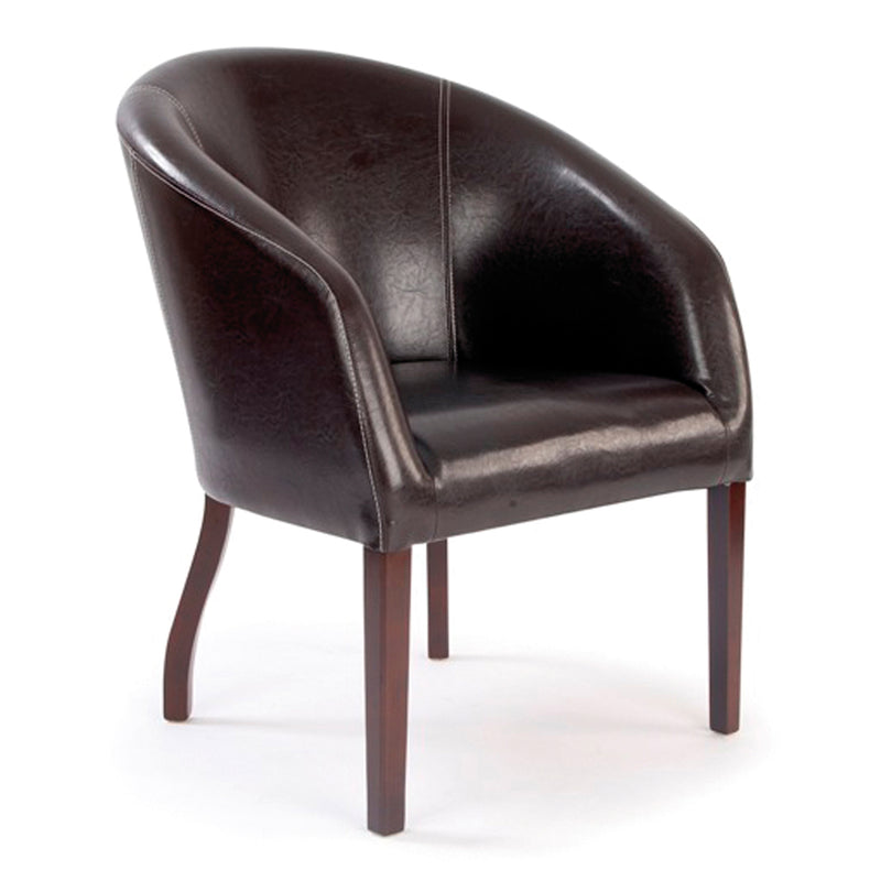 Metro Modern Curved Armchair Leather Effect Finish – Brown - NWOF