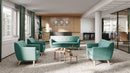 Teknik Office Skandi 2 Seater Sofa Ocean Green Fabric With Button Back & Wooden Feet