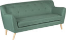 Teknik Office Skandi 3 Seater Sofa Ocean Green Fabric With Button Back & Wooden Feet