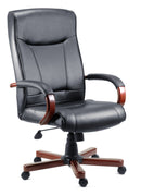Teknik Office Kingston Black Executive Bonded Leather Chair With Mahogany Effect Arms & Base - NWOF