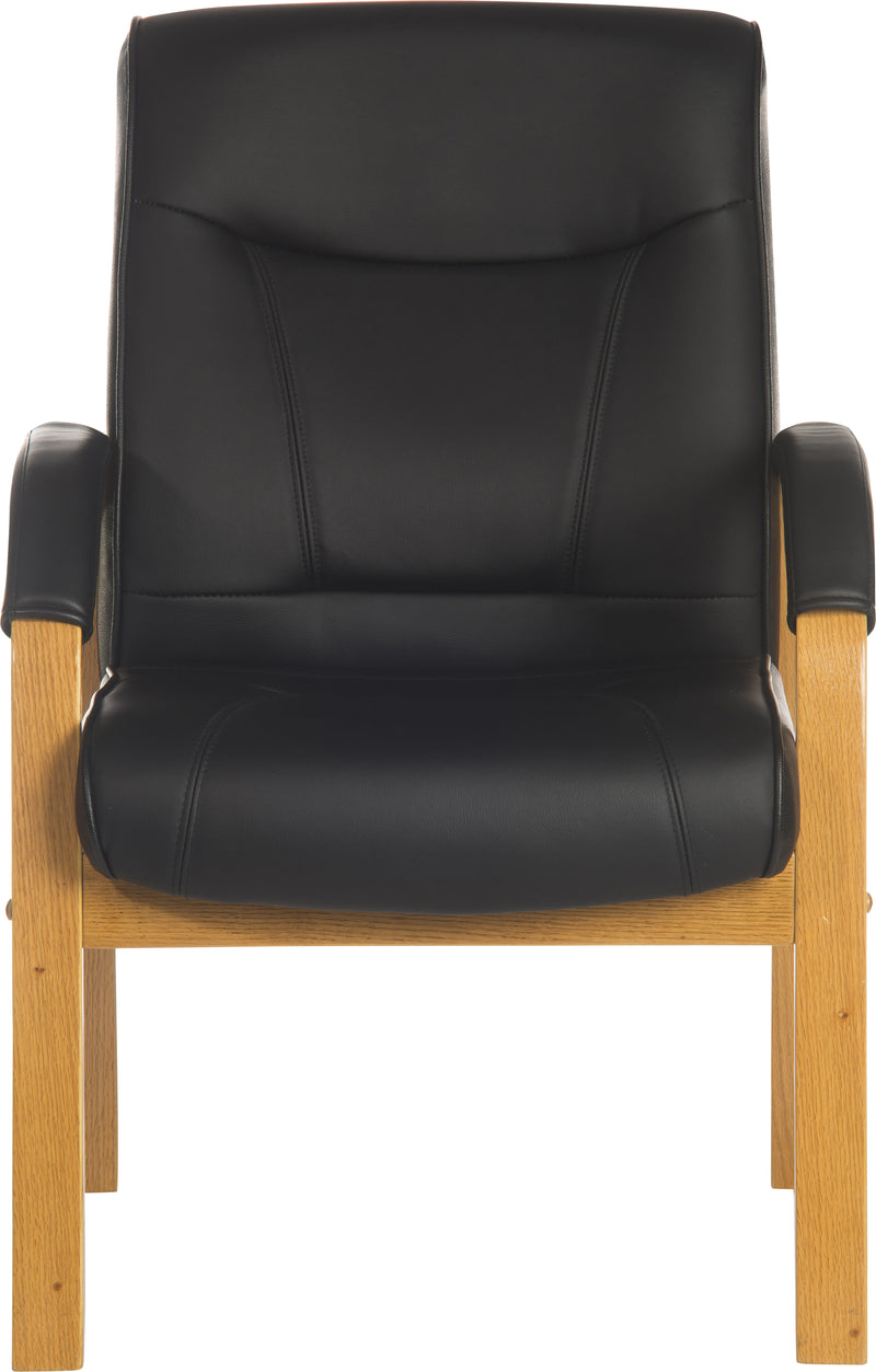 Teknik Office Kingston Black Visitor Bonded Leather Chair With Light Oak Effect Arm Frame