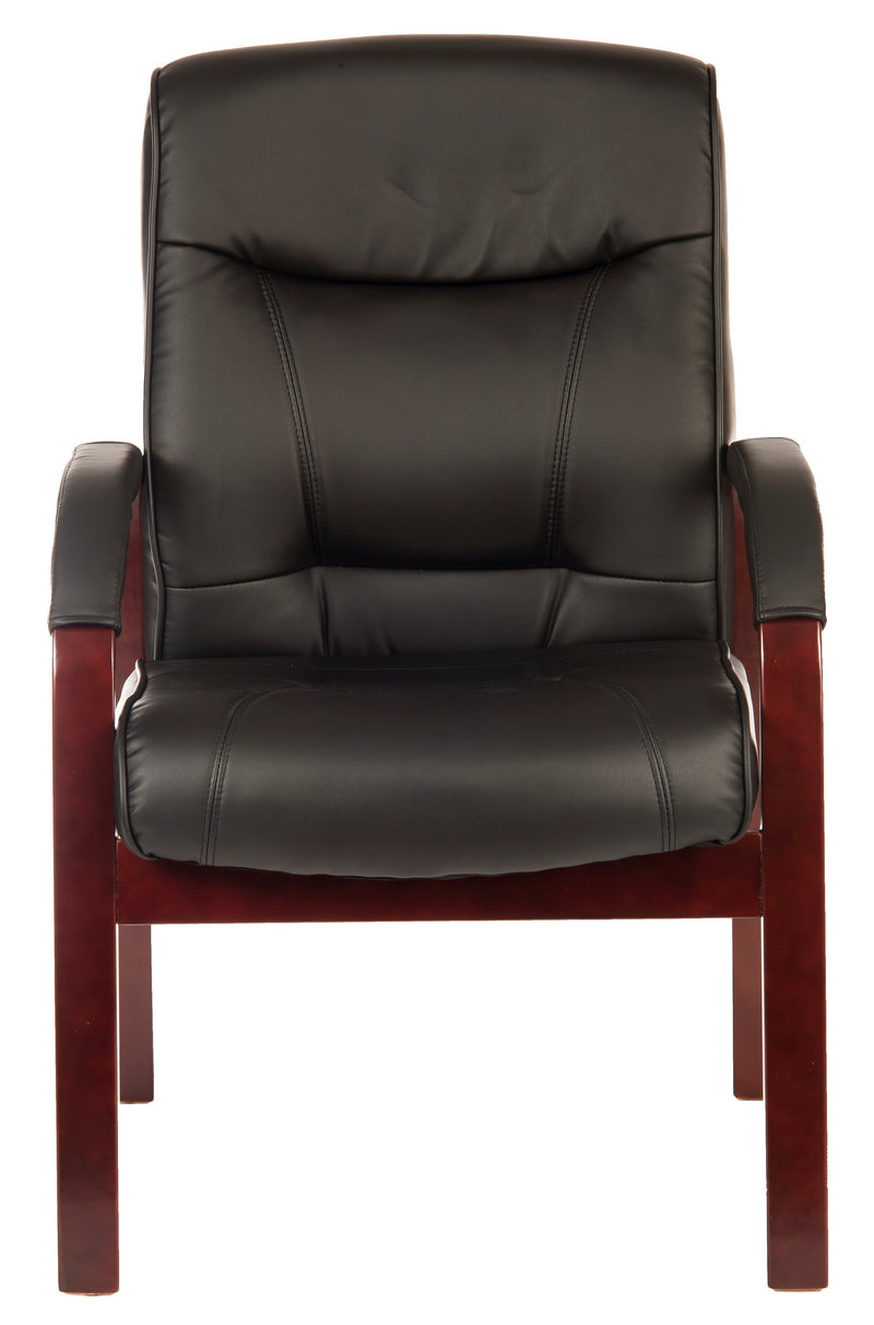 Teknik Office Kingston Black Visitor Bonded Leather Chair With Mahogany Effect Arm Frame