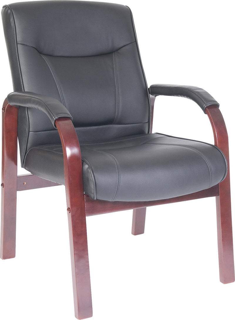 Teknik Office Kingston Black Visitor Bonded Leather Chair With Mahogany Effect Arm Frame