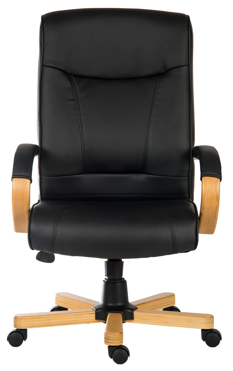 Teknik Office Kingston Black Executive Bonded Leather Chair With Light Oak Effect Arms & Base