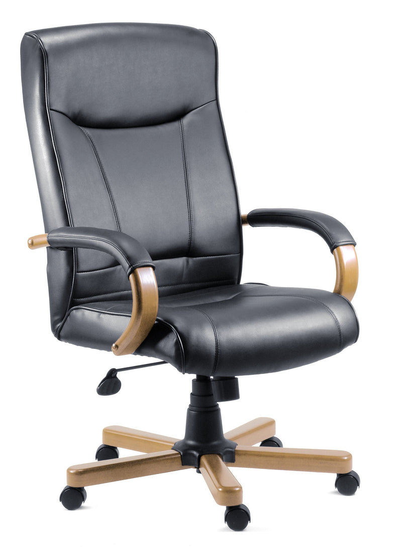 Teknik Office Kingston Black Executive Bonded Leather Chair With Light Oak Effect Arms & Base