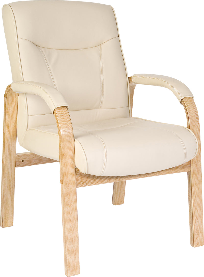 Teknik Office Knightsbridge Cream Bonded Leather 4 Legged Visitor Chair With Matching Removable Padded Armrests