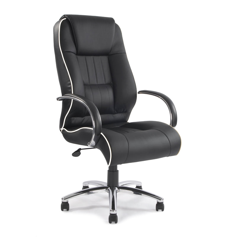 Dijon High Back Leather Faced Executive Chair With Contrasting Piping & Chrome Base - NWOF