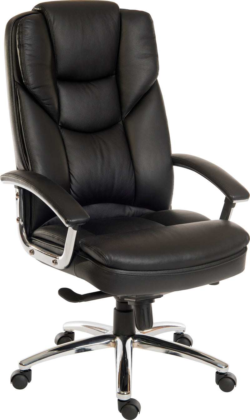 Teknik Office Skyline Black Leather Faced Executive Chair With Steel Base & Matching Padded Armrests