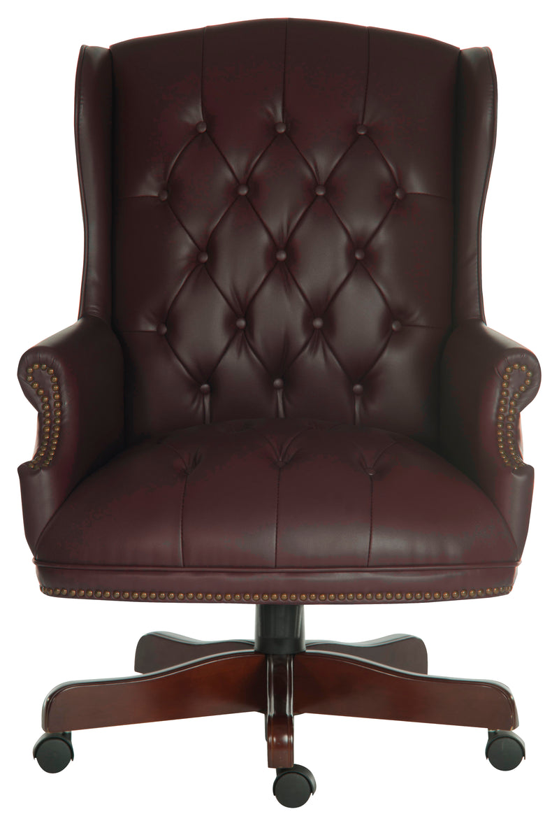 Teknik Office Chairman Burgundy Swivel Traditional Button Tufted Luxury Bonded Leather Executive Chair