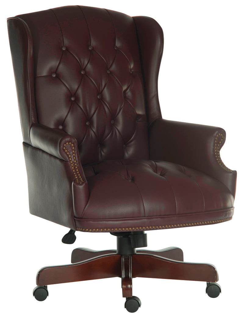 Teknik Office Chairman Burgundy Swivel Traditional Button Tufted Luxury Bonded Leather Executive Chair