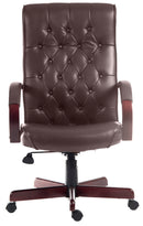 Teknik Office Warwick Burgundy Bonded Leather Traditional Button Back Chair With Matching Mahogany Effect Arms & Base - NWOF
