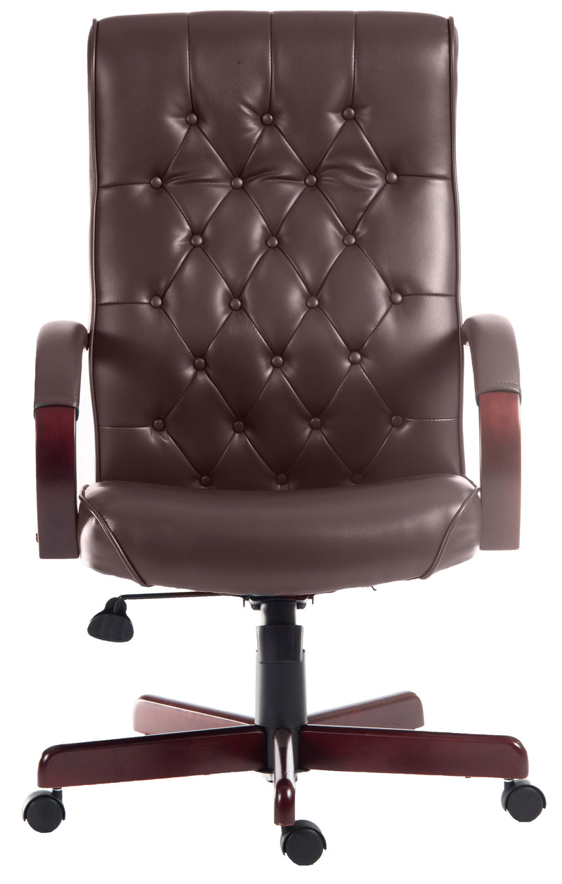 Teknik Office Warwick Burgundy Bonded Leather Traditional Button Back Chair With Matching Mahogany Effect Arms & Base