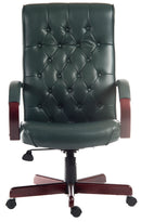 Teknik Office Warwick Green Bonded Leather Traditional Button Back Chair With Matching Mahogany Effect Arms & Base - NWOF
