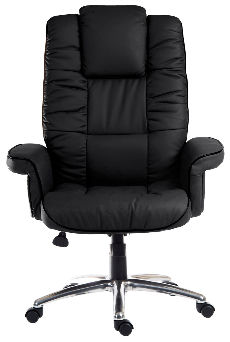 Teknik Office Lombard Black Bonded Leather Executive Armchair With Aluminium Base & Gull Wing Closed Armrests