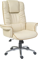 Teknik Office Windsor Cream Bonded Leather Executive Armchair With Aluminium Base & Gull Wing Closed Armrests - NWOF