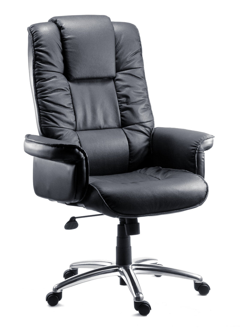 Teknik Office Lombard Black Bonded Leather Executive Armchair With Aluminium Base & Gull Wing Closed Armrests