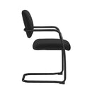 Nautilus Designs Aria lightweight stackable boardroom chair with black fabric upholstery and sleek side profile view.