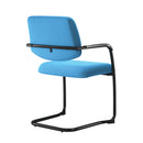 Back view of Nautilus Designs Aria lightweight stackable boardroom chair with blue fabric upholstery and modern design.