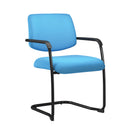Nautilus Designs Aria lightweight stackable boardroom chair with blue fabric upholstery and ergonomic design.
