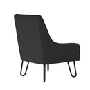 Black Oslo Scandinavian fabric reception chair by Nautilus Designs, side view showing sleek modern design and plush upholstery.