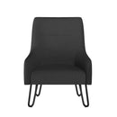 Black Oslo Scandinavian fabric reception chair by Nautilus Designs, front view showcasing modern design and comfortable upholstery.