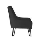 Black Oslo Scandinavian fabric reception chair by Nautilus Designs, with a modern, sleek design and wooden legs.