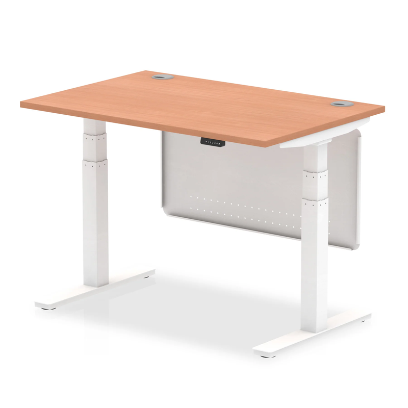 Air 800mm Deep Height Adjustable Desk With Cable Ports & Steel Modesty Panel - Beech - NWOF