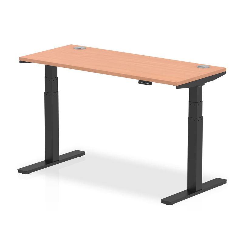 Air Slimline Height Adjustable Desk With Cable Ports - Beech - NWOF