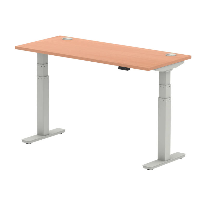 Air Slimline Height Adjustable Desk With Cable Ports - Beech - NWOF