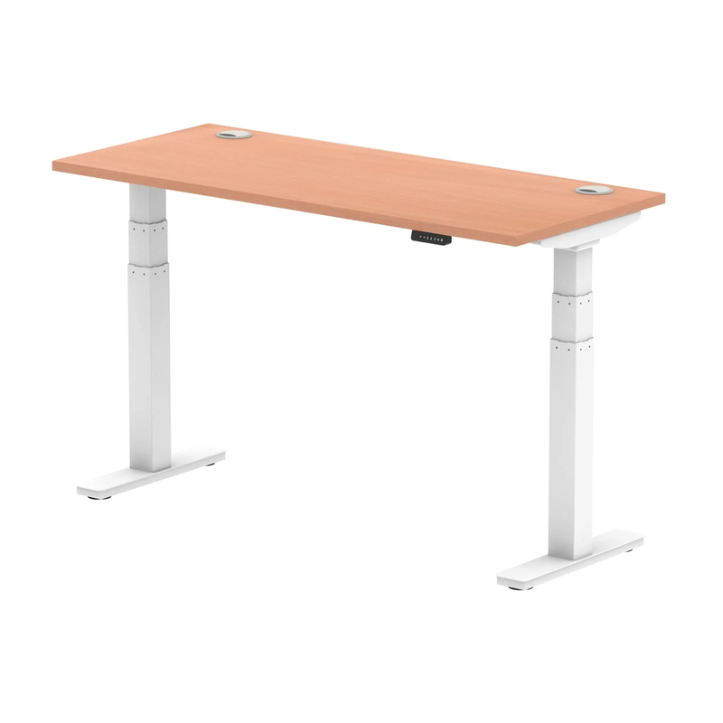 Air Slimline Height Adjustable Desk With Cable Ports - Beech - NWOF