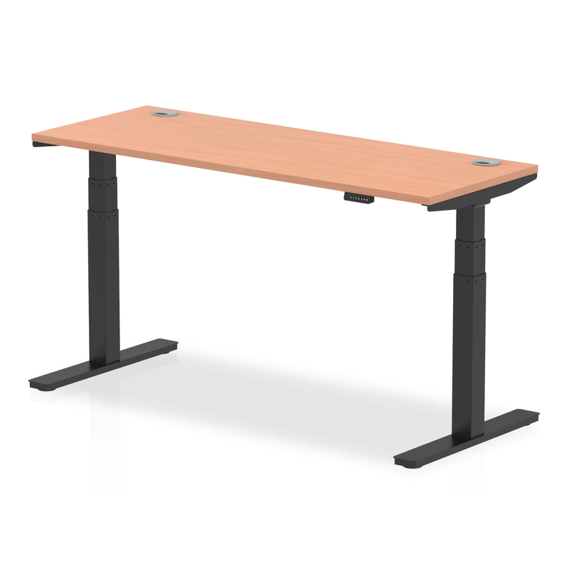 Air Slimline Height Adjustable Desk With Cable Ports - Beech - NWOF