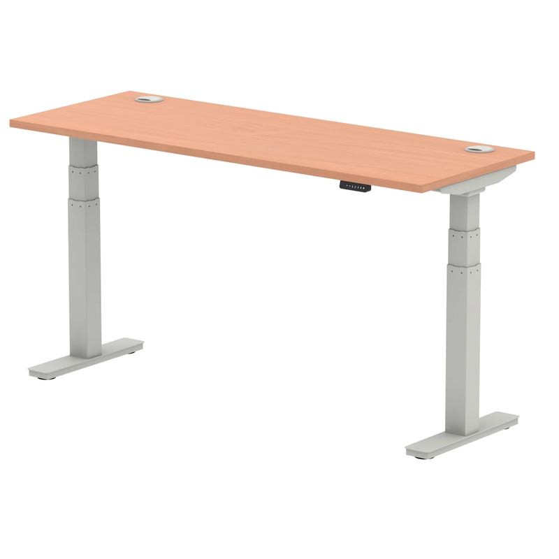 Air Slimline Height Adjustable Desk With Cable Ports - Beech - NWOF