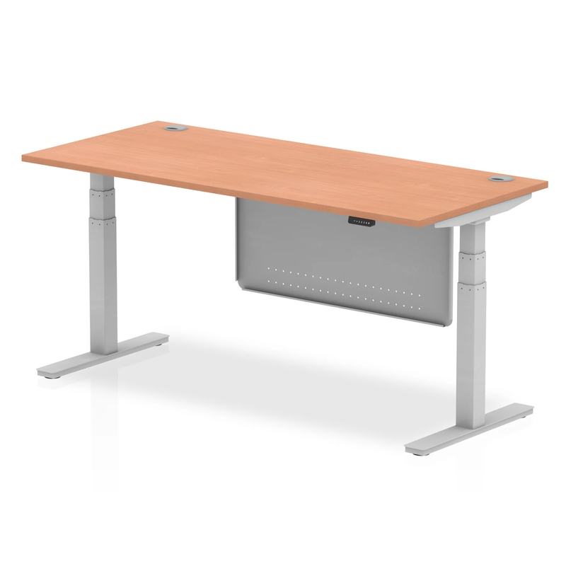 Air 800mm Deep Height Adjustable Desk With Cable Ports & Steel Modesty Panel - Beech - NWOF