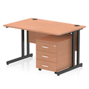 Impulse Cantilever Straight Desk With 3 Drawer Mobile Pedestal - Beech - NWOF