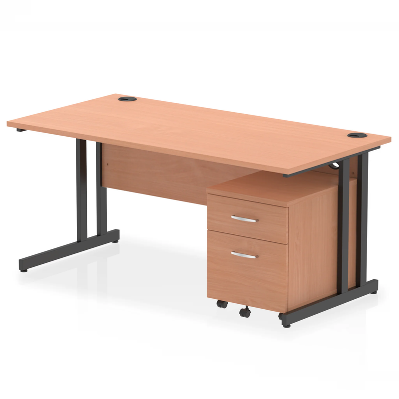 Impulse Cantilever Straight Desk With 2 Drawer Mobile Pedestal - Beech