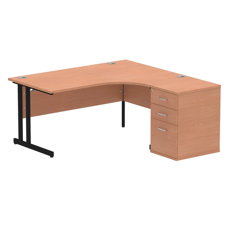 Impulse Crescent Desk With 600mm Deep Desk High Pedestal Bundle - Beech - NWOF