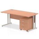 Impulse Cantilever Straight Desk With 3 Drawer Mobile Pedestal - Beech - NWOF