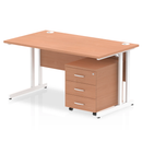 Impulse Cantilever Straight Desk With 3 Drawer Mobile Pedestal - Beech - NWOF