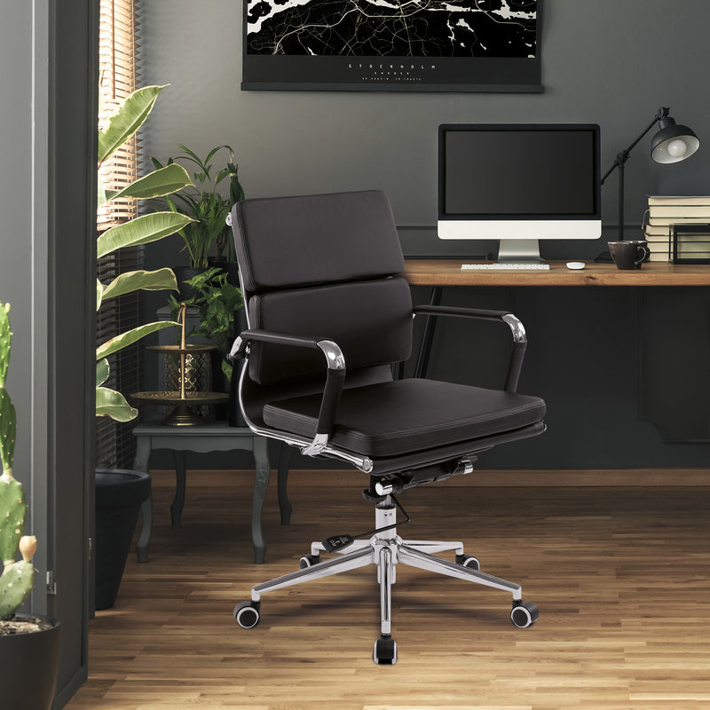 Avanti Bonded Leather Medium Back Swivel Chair With Individual Back Cushions - NWOF
