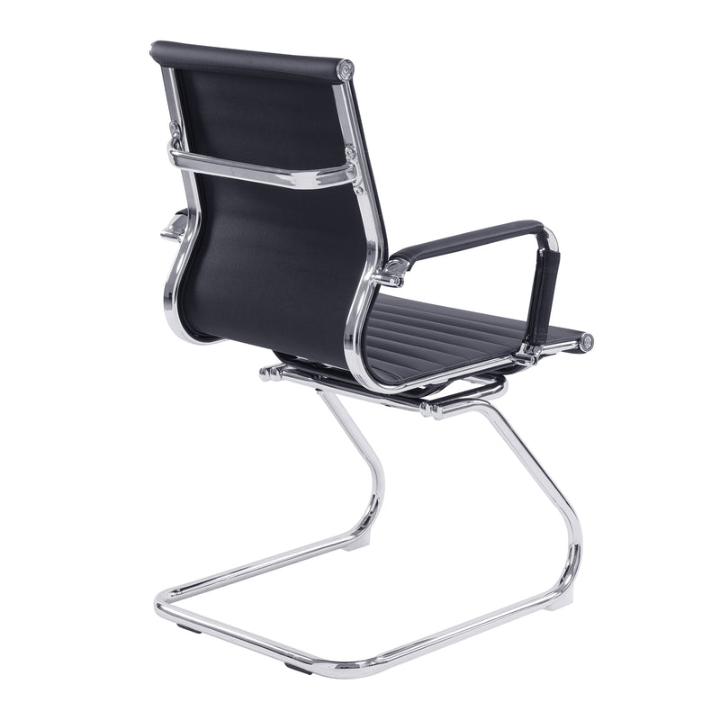 Aura Contemporary Medium Back Bonded Leather Visitor Chair With Chrome Frame - NWOF