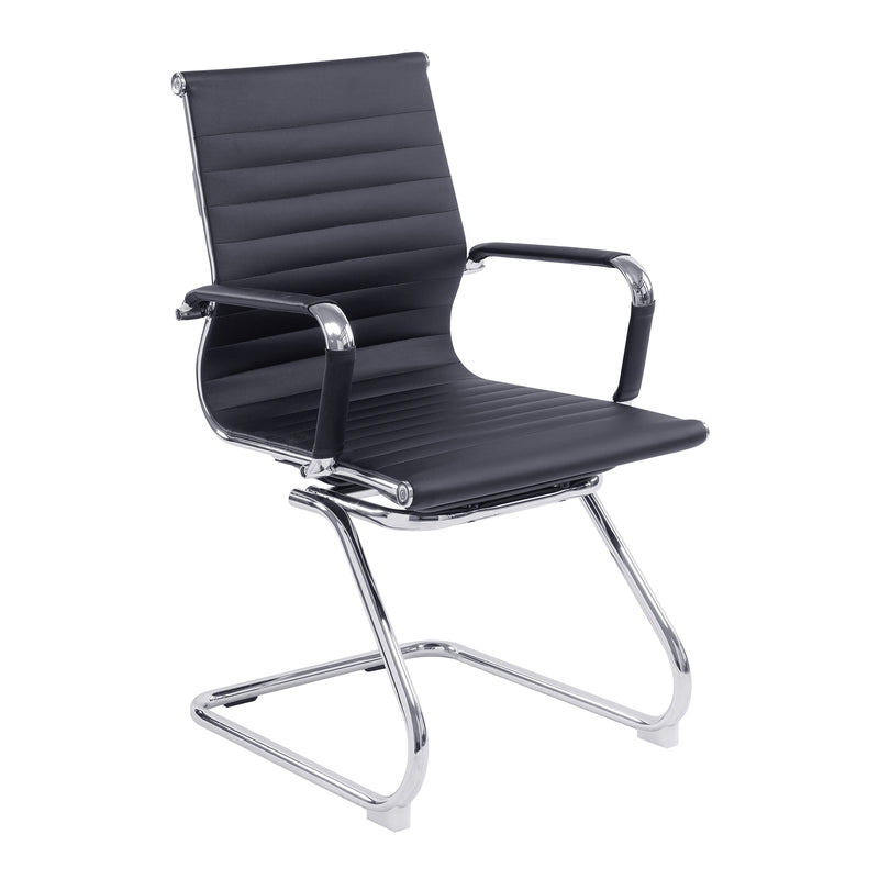 Aura Contemporary Medium Back Bonded Leather Visitor Chair With Chrome Frame - NWOF