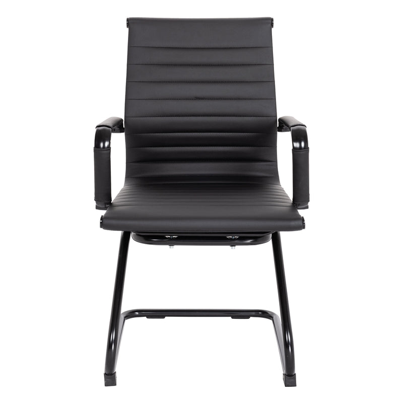 Aura Contemporary Medium Back Bonded Leather Visitor Chair - Black With Black Frame