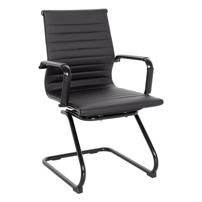 Aura Contemporary Medium Back Bonded Leather Visitor Chair - Black With Black Frame