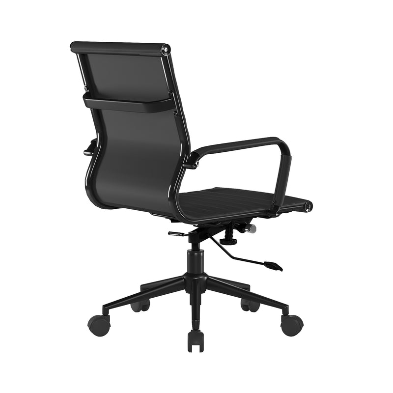 Aura Contemporary Medium Back Bonded Leather Executive Chair - Black With Black Base