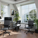 Aura Contemporary Medium Back Bonded Leather Executive Chair - Black With Black Base - NWOF